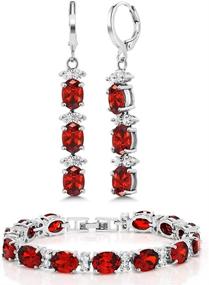 img 4 attached to 💎 Gemstone King 7" Red and White CZ Bracelet Set with Matching 2" Oval Dangle Earrings