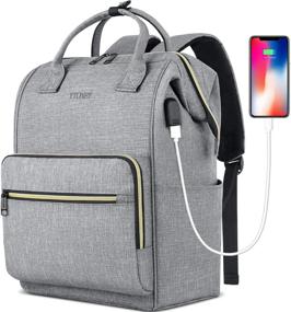 img 4 attached to 🎒 Стильный серый рюкзак для ноутбука с карманом RFID и портом USB для подзарядки - идеально подходит для путешествий, колледжа и работы.