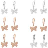 🦋 tqsuen butterfly earrings: 6 pairs of stylish butterfly dangle drop & thick huggie hoop earrings in gold and silver for women and girls logo