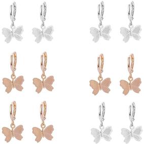 img 2 attached to 🦋 TQsuen Butterfly Earrings: 6 Pairs of Stylish Butterfly Dangle Drop & Thick Huggie Hoop Earrings in Gold and Silver for Women and Girls