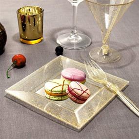 img 1 attached to 🍰 Liacere 100PCS Gold Square Plastic Plates - Elegant 6inch Gold Glitter Disposable Cake Plates - Premium Plastic Small Appetizer Plates for Weddings & Parties