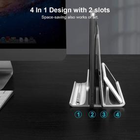 img 3 attached to 💻 Vaydeer Double-Slot Adjustable Vertical Laptop Stand - Sleek Silver Desktop Holder for MacBook, Chromebook, Surface, Dell, iPad (Up to 17.3 Inches)