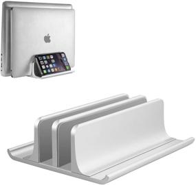 img 4 attached to 💻 Vaydeer Double-Slot Adjustable Vertical Laptop Stand - Sleek Silver Desktop Holder for MacBook, Chromebook, Surface, Dell, iPad (Up to 17.3 Inches)