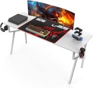 🎮 designa gaming desk 63'' k-shape office pc computer gamer table | white with mouse pad, cup holder & headphone hook logo