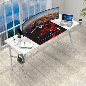 img 2 attached to 🎮 DESIGNA Gaming Desk 63'' K-Shape Office PC Computer Gamer Table | White with Mouse Pad, Cup Holder & Headphone Hook