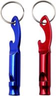 🍺 liangery sports outdoor emergency whistle keychain: keyring beer bottle opener & survival whistle edc key chain ring for men and women (pack of 2, red & blue) логотип