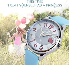 img 3 attached to Blue Waterproof Girls Analog Watch with Lovely Heart Shape - Fashionable Lady Quartz Wristwatch with Leather Band and Big Face for Fun and Cute Style - IJAHWRS