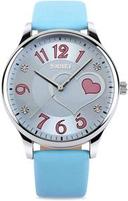 img 4 attached to Blue Waterproof Girls Analog Watch with Lovely Heart Shape - Fashionable Lady Quartz Wristwatch with Leather Band and Big Face for Fun and Cute Style - IJAHWRS