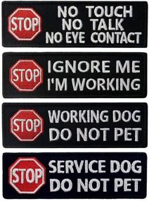 img 4 attached to 🐕 Service Dog Stop No Touch Talk Eye Contact Working Vest/Harness with Morale Tactical Patch Embroidered Badge Fastener Hook & Loop Emblem, 1.25 X 3.85 Inch, Set of 4