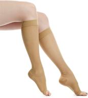 🧦 evonation women's usa made open toe sheer graduated compression socks: medical quality knee high toeless support stockings (medium, tan nude beige) логотип