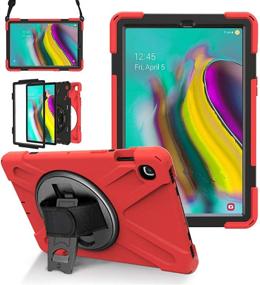 img 4 attached to 📱 Red LITCHI Heavy Duty Case for Samsung Galaxy Tab S5e 10.5 Inch Tablet (2019) - Hand Strap, Kickstand, Shoulder Belt - SM-T720/T725/T727