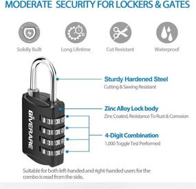 img 3 attached to 🔒 GIVERARE 4-Pack Combination Lock - 4-Digit Padlock Keyless for Backpacks, Gym/School/Employee Lockers - Resettable Luggage Locks - Weatherproof Travel Lock for Fence, Backyard Gate, Hasp, Case (Black)