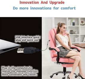 img 3 attached to 🎀 Pink Ergonomic Massage Gaming Chair for Women with Footrest, Lumbar Support and Adjustable Back Recline - High Back Swivel Computer Chair in Pu Leather, 360° Rotation