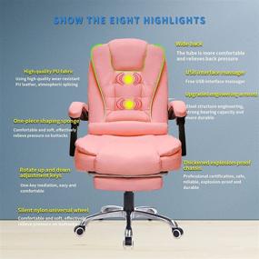 img 1 attached to 🎀 Pink Ergonomic Massage Gaming Chair for Women with Footrest, Lumbar Support and Adjustable Back Recline - High Back Swivel Computer Chair in Pu Leather, 360° Rotation