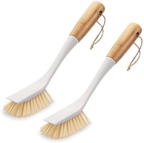 img 4 attached to 🧼 Amazer 2-Pack Dish Brush Set - Pot Pan Plate Cleaning Brushes with Bamboo Long Handle, Great Grip Kitchen Dishwashing Scrub Brush Cleaner