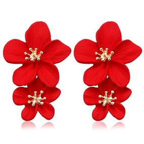 img 4 attached to 🌸 CEALXHENY Boho Flower Dangle Earrings with Layered Floral Petal Drop for Statement Stud Earrings, Women and Girls