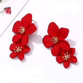 img 1 attached to 🌸 CEALXHENY Boho Flower Dangle Earrings with Layered Floral Petal Drop for Statement Stud Earrings, Women and Girls