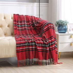 img 3 attached to 🎄 Saukiee Christmas Plaid Throw Blanket - Red Tartan Chenille Throw with Tassels, 50 x 60 inches, Fringe for Couch, Sofa, Bedroom - Festive Christmas Decor