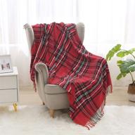 🎄 saukiee christmas plaid throw blanket - red tartan chenille throw with tassels, 50 x 60 inches, fringe for couch, sofa, bedroom - festive christmas decor logo