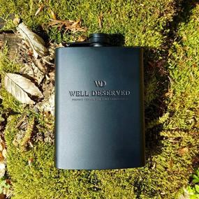 img 3 attached to 🍾 8 oz Matte Black Flask Set with Funnel and Canvas Pouch - Classy Packaging. Engraved 'Well-Deserved' - Stainless Steel Hip Flask for Men's Liquor - Improved SEO