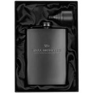 🍾 8 oz matte black flask set with funnel and canvas pouch - classy packaging. engraved 'well-deserved' - stainless steel hip flask for men's liquor - improved seo logo