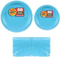 serves 50 with big party pack caribbean blue 50-set: dinner plates, dessert plates 🎉 & luncheon napkins- complete party pack for baby shower, birthday party, or light blue party theme logo