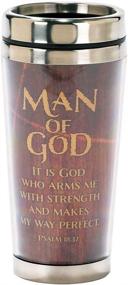 img 1 attached to 🌳 Divine Woodgrain Travel Mug - Insulated, Stainless Steel, 16 Oz. with Lid (Psalm 18:32)