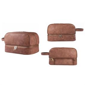 img 2 attached to 🧳 Goldwheat Men's Water-Resistant Leather Toiletry Bag: Sleek Brown Travel Dopp Shaving Kit with Extra-large Capacity