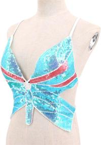 img 3 attached to 🌸 Hoohu Women's Indian Belly Dance Costume - Performance Outfit with Butterfly Bandage, Padded Bra, Sequin & Pearl Embroidery - Tank Top