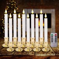 🕯️ set of 10 led flameless taper candles with remote timer - battery operated flickering window candle lights in removable gold candle holders, ideal for xmas, wedding, home dinner decor - best gift логотип