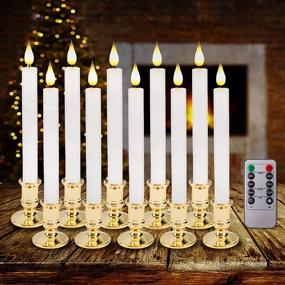 img 4 attached to 🕯️ Set of 10 LED Flameless Taper Candles with Remote Timer - Battery Operated Flickering Window Candle Lights in Removable Gold Candle Holders, Ideal for Xmas, Wedding, Home Dinner Decor - Best Gift