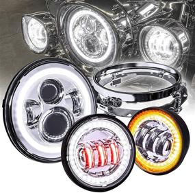 img 4 attached to 🚦 7-дюймовый хромированный фару CREE LED Harley + 4.5-дюймовый проходной свет + кронштейн для установки с HALO DRL для Harley Davidson Road King, Glide Street и Electra Glide - Подключение и воспроизведение