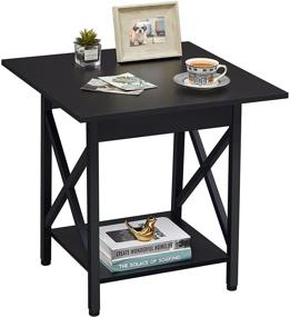 img 4 attached to 🏭 Industrial Design 24-Inch GreenForest End Table with Storage Shelf for Living Room, Easy Assembly, Rustic Black