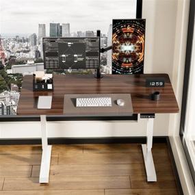 img 2 attached to Upgrade your workstation with the Pawnova Electric Height Adjustable Computer Table in Walnut finish, perfect for promoting healthy work habits at your home office. Explore the 55 x 27 Inch Standing Desk for Enhanced productivity.