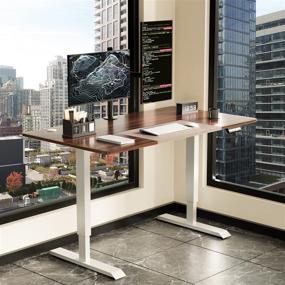 img 1 attached to Upgrade your workstation with the Pawnova Electric Height Adjustable Computer Table in Walnut finish, perfect for promoting healthy work habits at your home office. Explore the 55 x 27 Inch Standing Desk for Enhanced productivity.