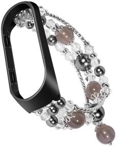 img 2 attached to 💎 Stylish Adjustable Replacement Bands for Xiaomi Mi Band 4/3 - MIMEI Handmade Crystal Pearl Bead Watchbands for Women/Girls