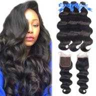 👧 набор высококачественных волос venelle brazilian body wave с закрытием (свободная часть, натуральный цвет) - 3 пучка (22 24 26) + закрытие (20 дюймов) логотип