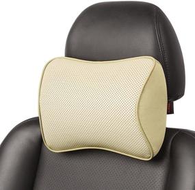 img 4 attached to 1PC Beige Soft Leather Memory Foam Car Neck Pillow Headrest for Driving, Home Office
