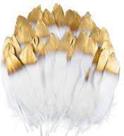 🪶 42 pcs natural goose feathers with uneede gold tips for diy wedding decorations, angel wings & fairy crafts - enhance seo logo