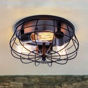 img 2 attached to Rustic Semi Flush Mount Ceiling Light by VILUXY Industrial - 3-Light Design with Metal Cage for Kitchen, Living Room, Dining Room, Bedroom, Hallway, and Stairway