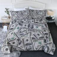 💵 blessliving ultra soft microfiber money comforter set - 3 piece lightweight bedding quilt sets with one hundred dollar bill print, full/queen size, in retro green and black logo