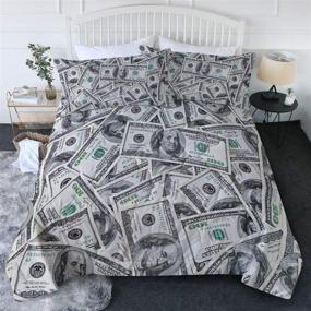 img 4 attached to 💵 BlessLiving Ultra Soft Microfiber Money Comforter Set - 3 Piece Lightweight Bedding Quilt Sets with One Hundred Dollar Bill Print, Full/Queen Size, in Retro Green and Black