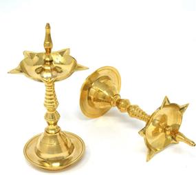 img 1 attached to Hashcart Kerela Traditional Brass Oil Lamp (6 inch, Set of 2) - Engraved Design Deepak Pooja Dia for Puja Articles