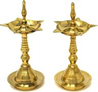 hashcart kerela traditional brass oil lamp (6 inch, set of 2) - engraved design deepak pooja dia for puja articles логотип