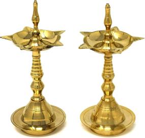 img 4 attached to Hashcart Kerela Traditional Brass Oil Lamp (6 inch, Set of 2) - Engraved Design Deepak Pooja Dia for Puja Articles