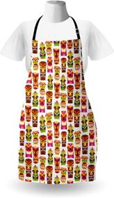 img 2 attached to 🍹 Ambesonne Tiki Bar Apron: Retro Hawaiian Party Vibes Unisex Kitchen Bib for Cooking & Gardening – Happy Tiki Pattern in Colorful Sixties Style, Adult Size (White/Brown)