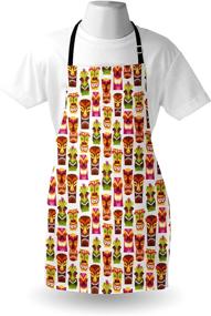 img 1 attached to 🍹 Ambesonne Tiki Bar Apron: Retro Hawaiian Party Vibes Unisex Kitchen Bib for Cooking & Gardening – Happy Tiki Pattern in Colorful Sixties Style, Adult Size (White/Brown)