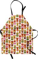 🍹 ambesonne tiki bar apron: retro hawaiian party vibes unisex kitchen bib for cooking & gardening – happy tiki pattern in colorful sixties style, adult size (white/brown) логотип