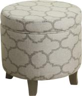 🔲 taupe and grey geometric pattern cole classics round storage ottoman with lid by homepop logo