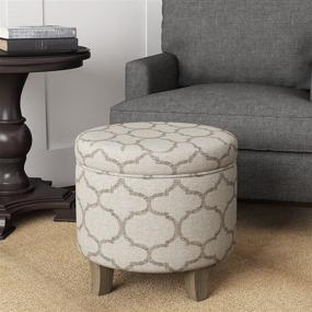 img 2 attached to 🔲 Taupe and Grey Geometric Pattern Cole Classics Round Storage Ottoman with Lid by HomePop